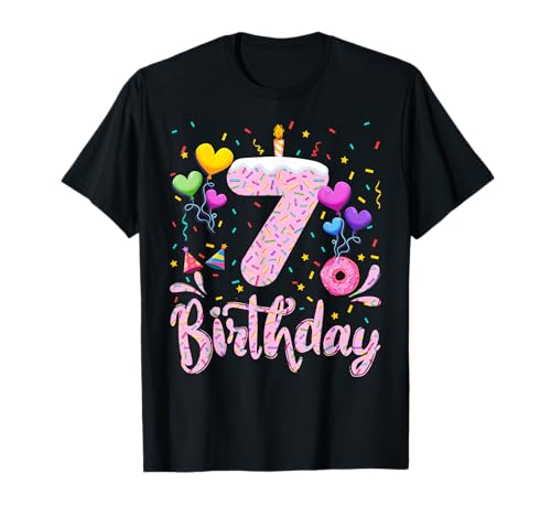 7. Geburtstag Mädchen 7 Jahre alt Donut Geburtstag Party Thema T-Shirt von Sweet Doughnut 7th Birthday Gift For Kid Girl