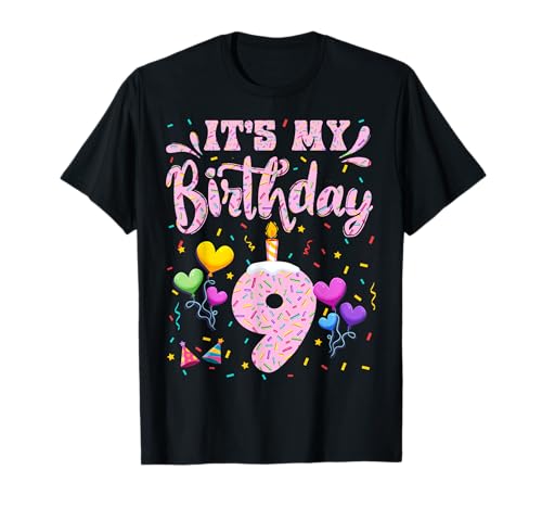 It's My 9th Birthday Girl Donut Happy 9 Years Old Girls T-Shirt von Sweet Doughnut 9th Birthday 2014 Kids Bday Gift