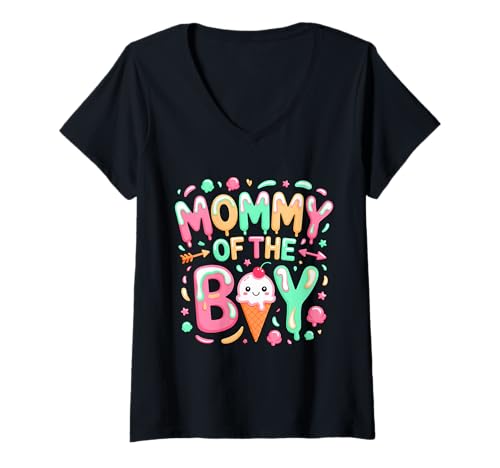 Damen Mama des Jungen süßen Eis Kawaii Elternteil T-Shirt mit V-Ausschnitt Damen Mama des Jungen süßen Eis Kawaii Elternteil T-Shirt mit V-Ausschnitt von Sweet Family Bond Apparel