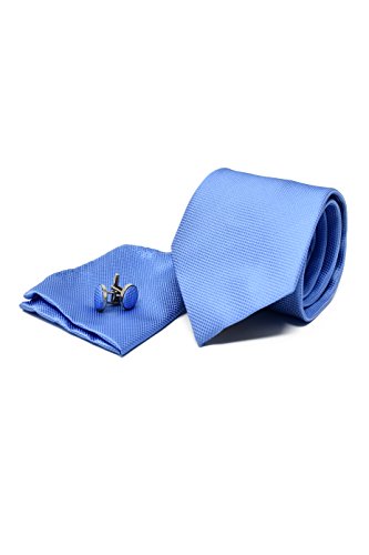 Sweet Leaf Krawatte Set mit Hellblau Krawatte, Einstecktuch und Manschettenknöpfe für Herren - 100% Seide - Klassisch, Elegant und Modern - (Geschenk, ideal für Männer zum Geburtstag, eine Hochzeit) von Sweet Leaf