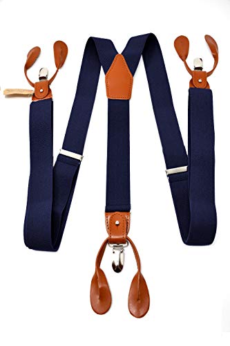 Sweet Leaf Hochwertige Dunkelblaue Hosenträger Einstellbar - 3 Clips oder 6 Knöpfen (anpassbare) - Y Form - Klassisch, Elegant und Modern von Sweet Leaf