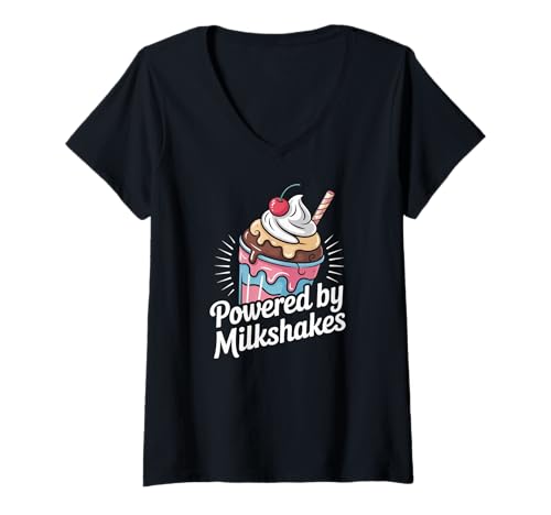 Damen Bereitgestellt von Milkshakes Sweet Treat Fun T-Shirt mit V-Ausschnitt Damen Bereitgestellt von Milkshakes Sweet Treat Fun T-Shirt mit V-Ausschnitt von Sweet Milkshake Dessert Lovers