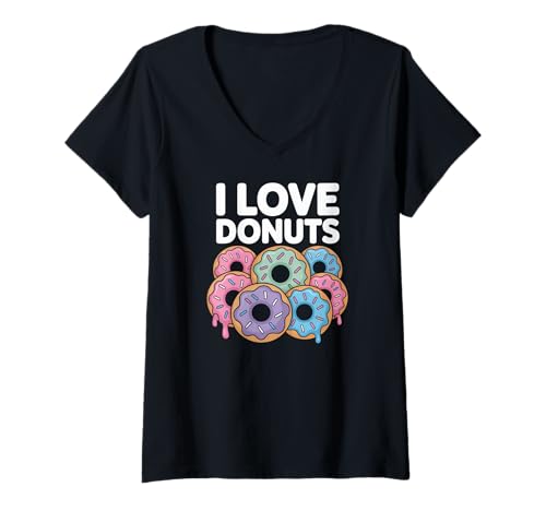 Damen Ich Liebe Donuts Delicious Colourful Joy T-Shirt mit V-Ausschnitt von Sweet Pastry Enthusiast Treats