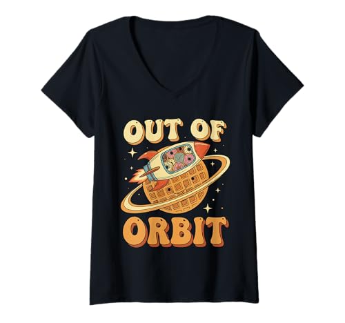 Damen Donut Rocket Waffle Planet aus dem Orbit T-Shirt mit V-Ausschnitt von Sweet Space Adventure Retro Graphics