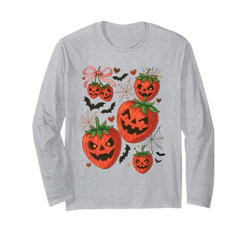 Niedliche Halloween-Erdbeer-Jack-O'-Lantern Gesichter Frauen Mädchen Langarmshirt von Sweet Spooky Halloween Strawberry Costume Tees
