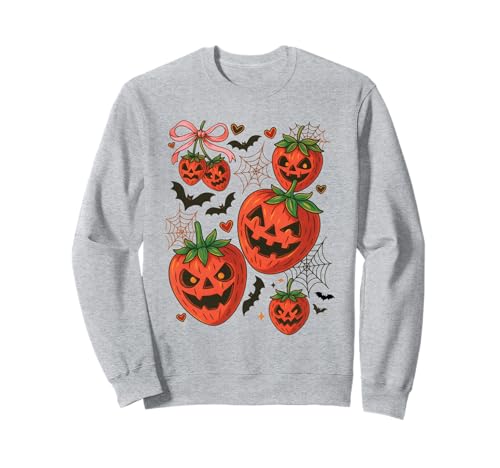 Niedliche Halloween-Erdbeer-Jack-O'-Lantern Gesichter Frauen Mädchen Sweatshirt von Sweet Spooky Halloween Strawberry Costume Tees