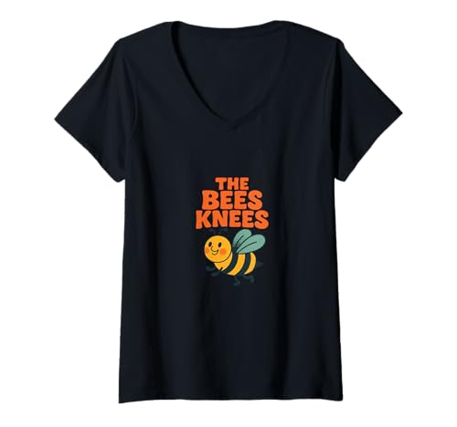 Damen The Bees Knees Lustiges süßes Bienen-Wortspiel Frühling-Sommer-Buzz T-Shirt mit V-Ausschnitt von Sweet Sting Studio Art