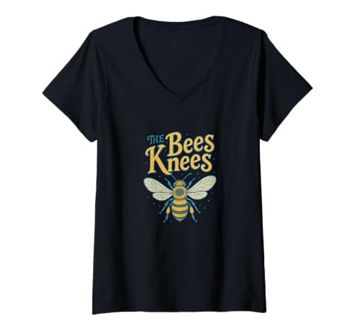 Damen The Bees Knees Lustiges süßes Bienen-Wortspiel Frühling-Sommer-Buzz T-Shirt mit V-Ausschnitt Damen The Bees Knees Lustiges süßes Bienen-Wortspiel Frühling-Sommer-Buzz T-Shirt mit V-Ausschnitt von Sweet Sting Studio Arts