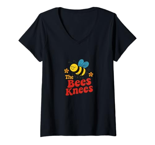 Damen The Bees Knees Lustiges süßes Bienen-Wortspiel Frühling-Sommer-Buzz T-Shirt mit V-Ausschnitt Damen The Bees Knees Lustiges süßes Bienen-Wortspiel Frühling-Sommer-Buzz T-Shirt mit V-Ausschnitt von Sweet Sting Studios