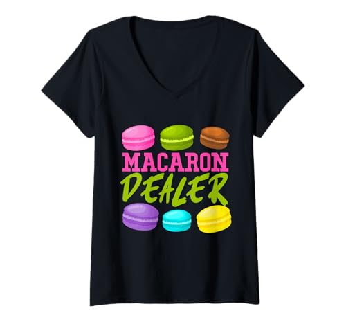 Damen Macaron Dealer Buntes Design T-Shirt mit V-Ausschnitt von Sweet Treat Designs