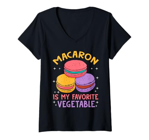 Damen Buntes Macaron-Humor-Design T-Shirt mit V-Ausschnitt Damen Buntes Macaron-Humor-Design T-Shirt mit V-Ausschnitt von Sweet Treat Expressions