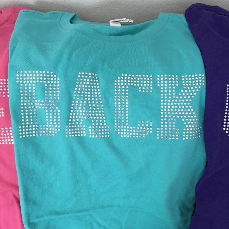 strass Cheer Back Spot Shirt Grün Rot Blau Gold Schwarz Lila Pink Etc von SweetAngelDreamBows