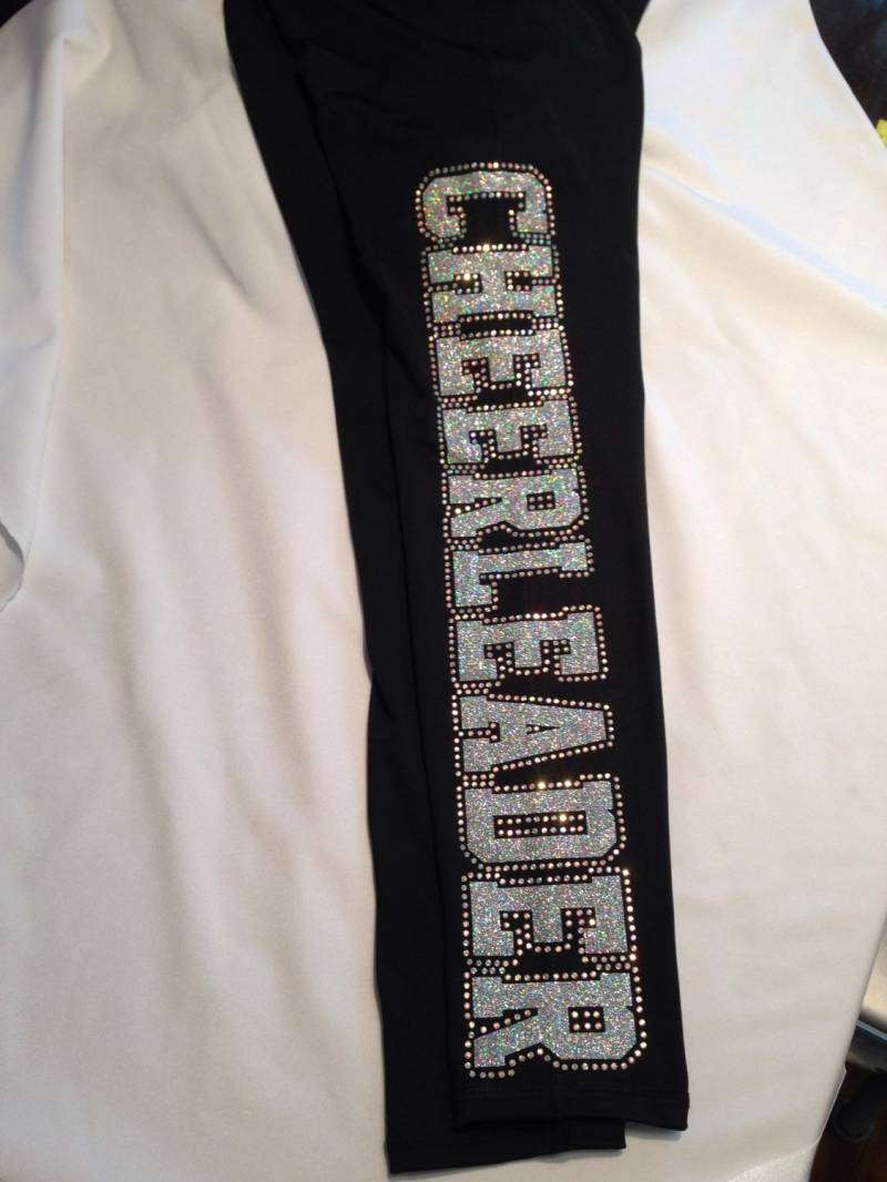 strass Cheerleader Leggings Im Glitzer Vinyl Maskottchen Design von SweetAngelDreamBows