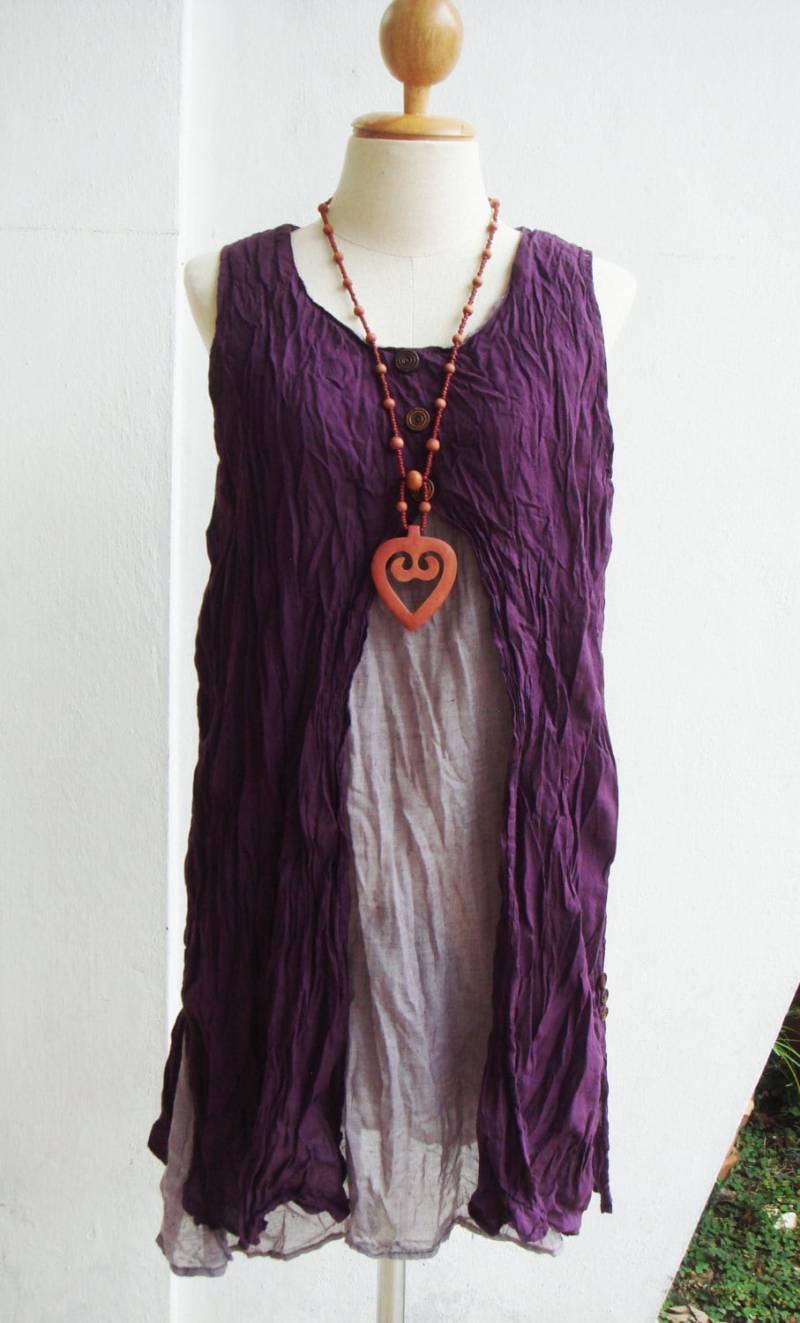 D6, Zweifarbiges Zweischichtiges Ärmelloses Baumwoll Lila Kleid, Violettes Kleid D6, Zweifarbiges Zweischichtiges Ärmelloses Baumwoll Lila Kleid, Violettes Kleid von SweetCakeCookie