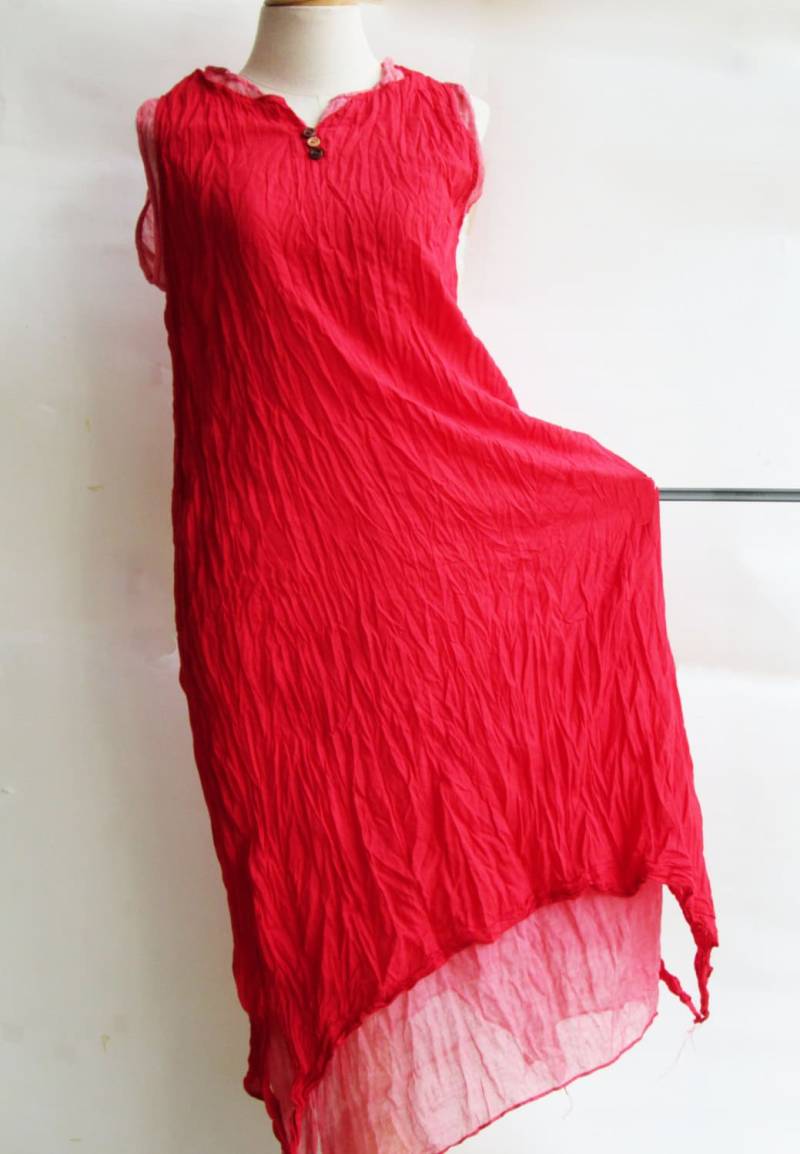 D9, Sonne Zweifarbig Lagen Ärmellos, Baumwollkleid, Hellrotes Kleid, Maxi von SweetCakeCookie