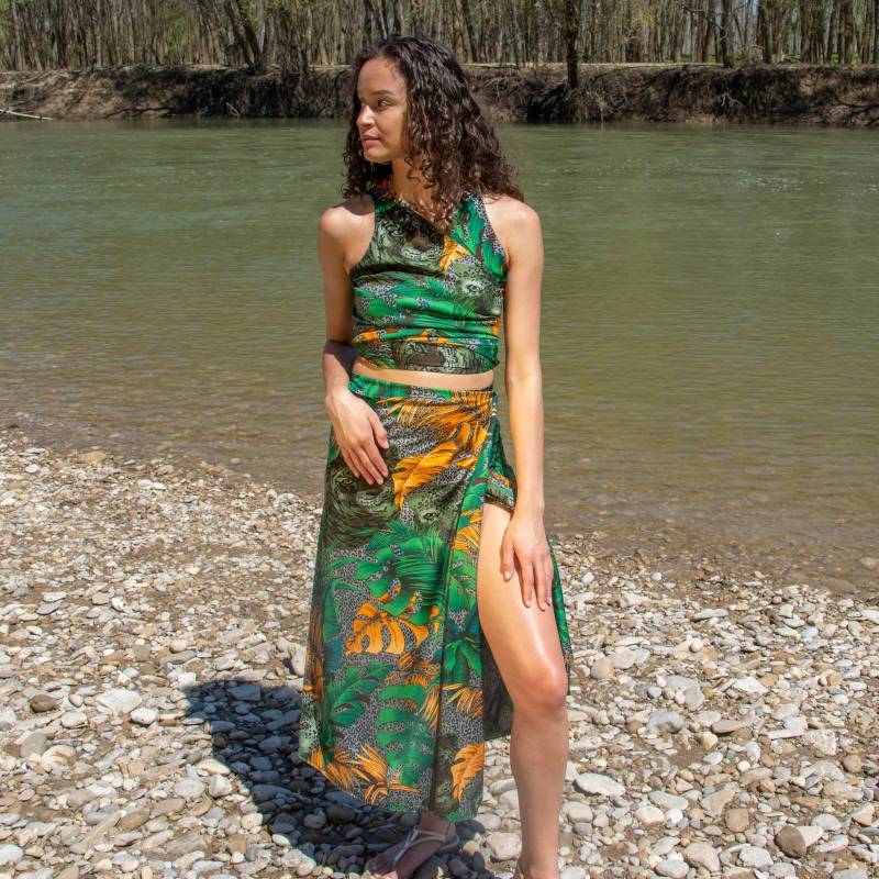 70S Neuheit Dschungel Tier Strand Zweiteiler Set | Taille 42" Flach Gelegt Modern Größe M Vintage Vtg von SweetDahliaVintage