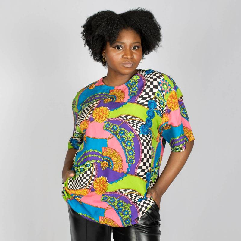 80Er Jahre Retro Gemustertes Hemd Aus 100% Seide | Büste 50" Vtg Vintage von SweetDahliaVintage