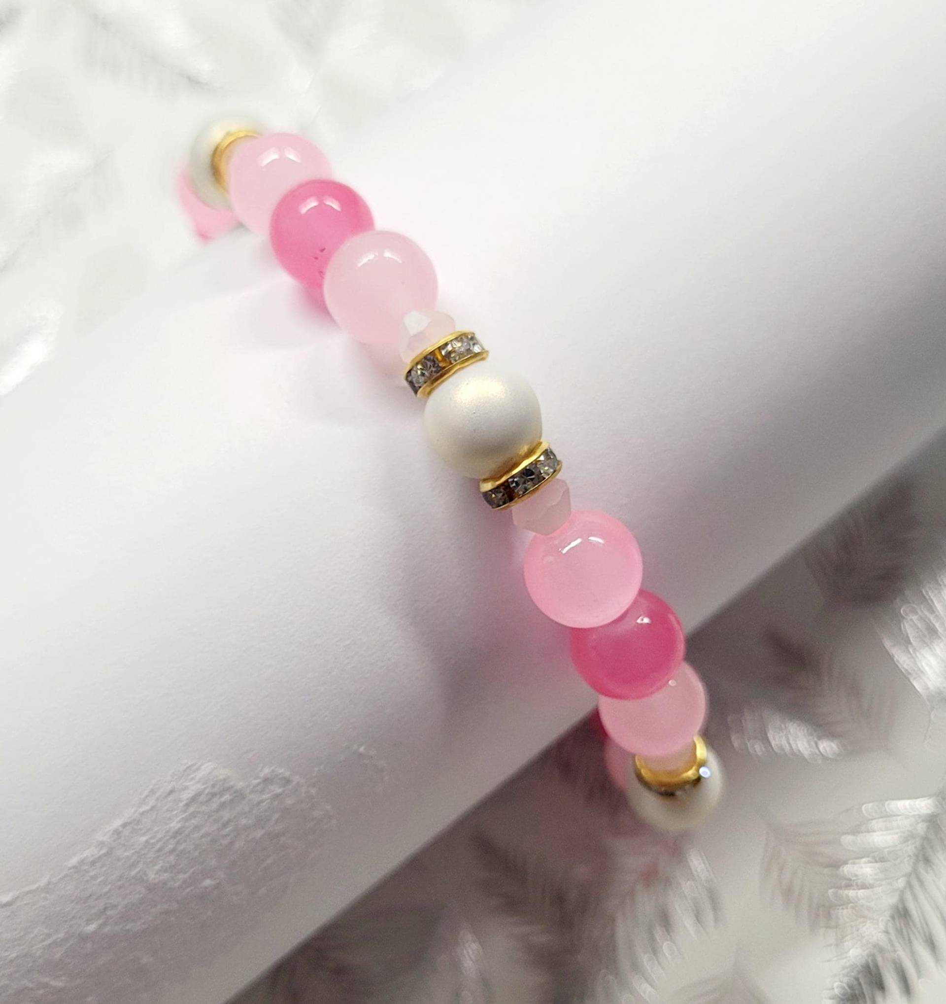 Perlenarmband Weiß Rosa Gold von SweetDreams480