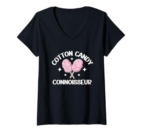 Damen Zuckerwatte-Kenner, lustiger, süßer Leckerbissen, Feinschmecker T-Shirt mit V-Ausschnitt von SweetGirl Creations Cotton Candy Connoisseur