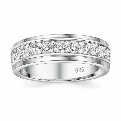 SweetJew Herren-Ehering aus 925er-Sterlingsilber, 14 Karat Weißgold, 1 Karat, 9 rund, 5 A Zirkonia, Versprechenringe für Ihn, Größe 13 SweetJew Herren-Ehering aus 925er-Sterlingsilber, 14 Karat Weißgold, 1 Karat, 9 rund, 5 A Zirkonia, Versprechenringe für Ihn, Größe 13 von SweetJew