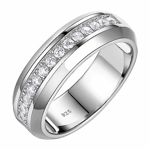 SweetJew Herren-Ehering aus 925er-Sterlingsilber mit 13 runden Zirkonia, Verlobungsring für Ihn, Größe 7–14, Stein:, Zirkonia von SweetJew