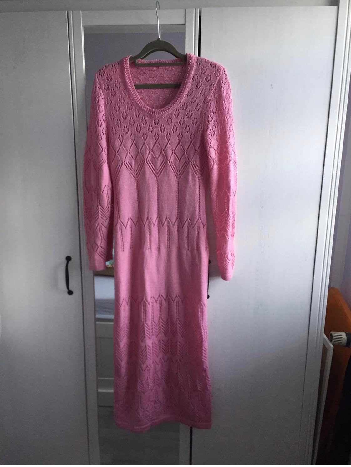 Maxikleid Gestrickt Lochmuster Rose Merinomischung Gr. S/xs von SweetKnitBoutique