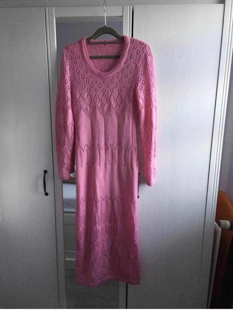 Maxikleid Gestrickt Lochmuster Rose Merinomischung Gr. S/xs von SweetKnitBoutique