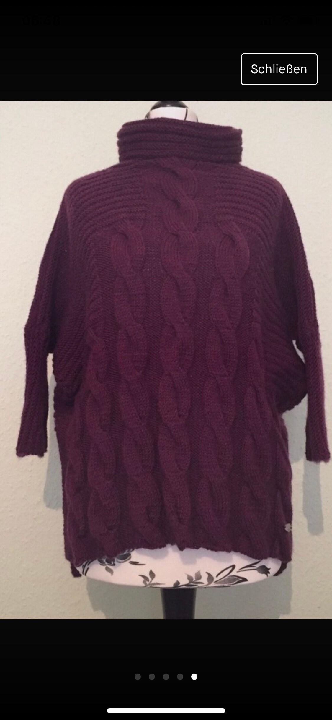 Rollkragen Pullover Poncho Leicht Oversized Zipfmuster Aubergine 100% Schurwolle Superwash Gr. Xs/S von SweetKnitBoutique