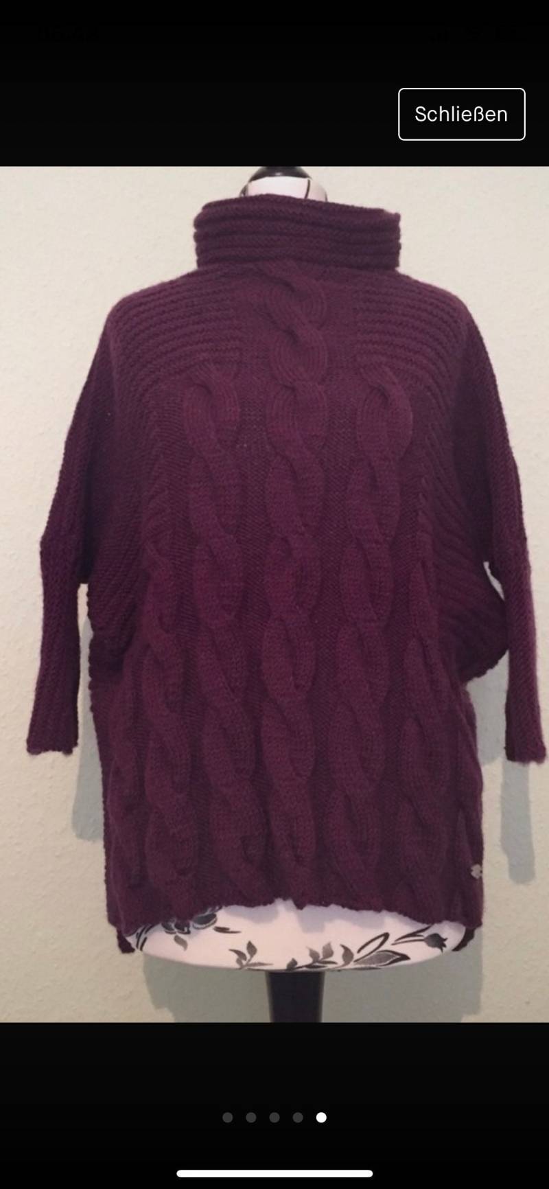 Rollkragen Pullover Poncho Leicht Oversized Zipfmuster Aubergine 100% Schurwolle Superwash Gr. Xs/S von SweetKnitBoutique