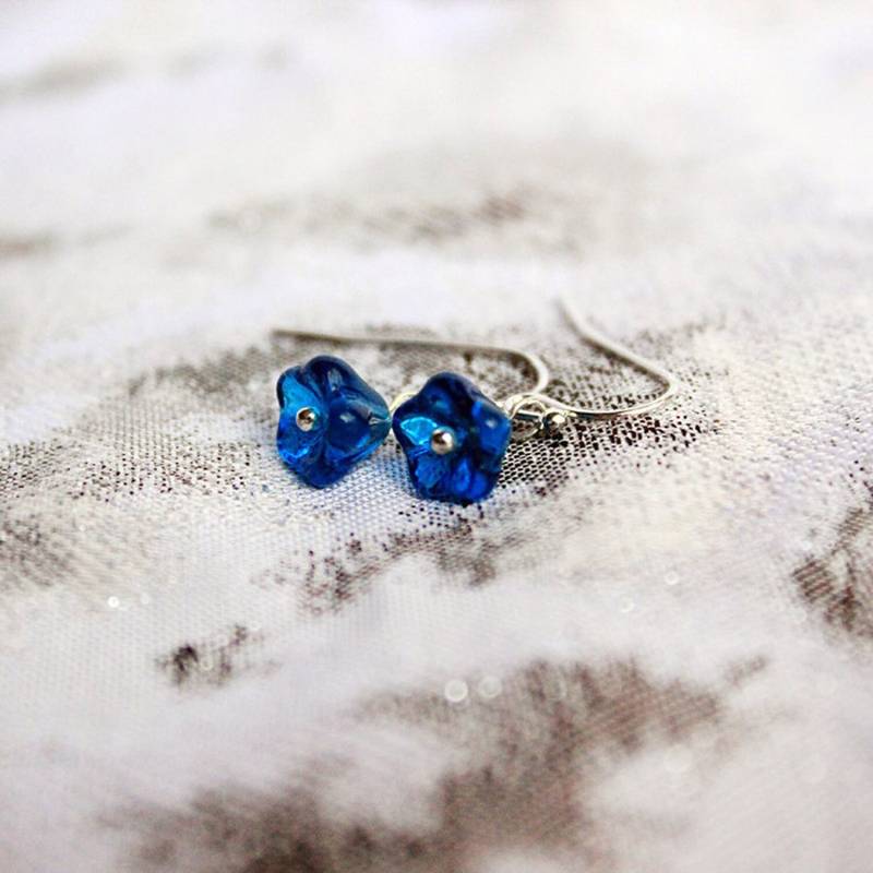 Dunkelblaue Ohrringe Für Tochter Geschenk - Sterling Silber Tropfen Schmuck Kleine Einfache Ihre Geschenke Jeden Tag Blume Baumeln von SweetLine