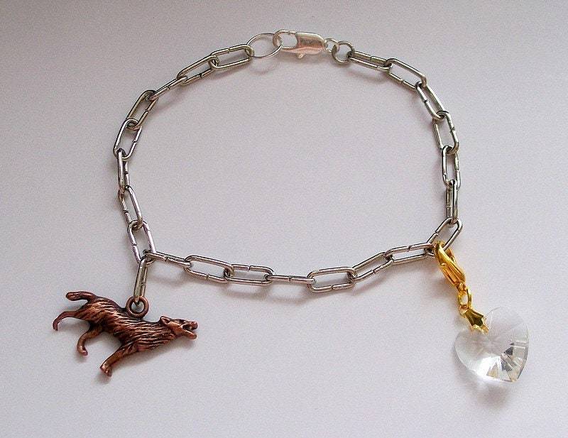 Wolf Und Herz Armband Aus Edelstahl Swarovski - Twilight Inspiriert von SweetMomentsByAngie