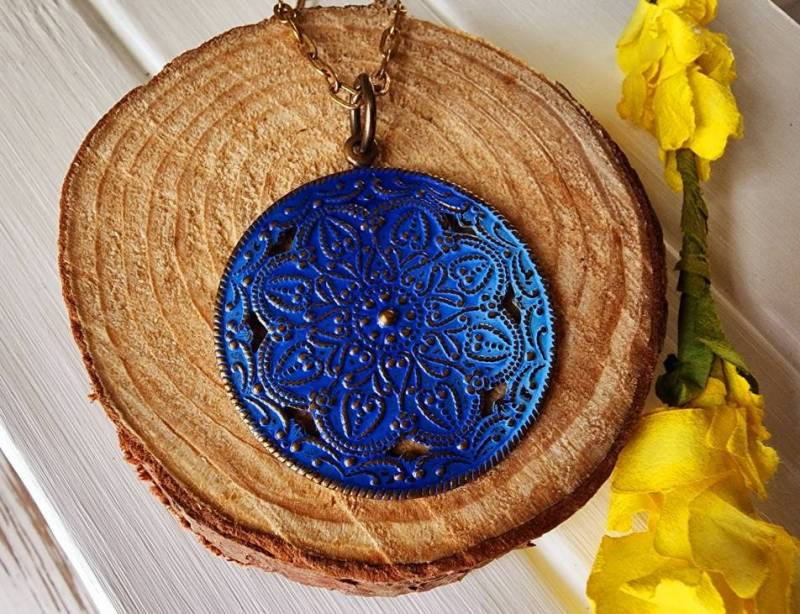 Blaue Patina Halskette, Anhänger, Messing Boho Schmuck, Großer Blauer Ihr Geschenk Blaue Patina Halskette, Anhänger, Messing Boho Schmuck, Großer Blauer Ihr Geschenk von SweetPeaNPosh