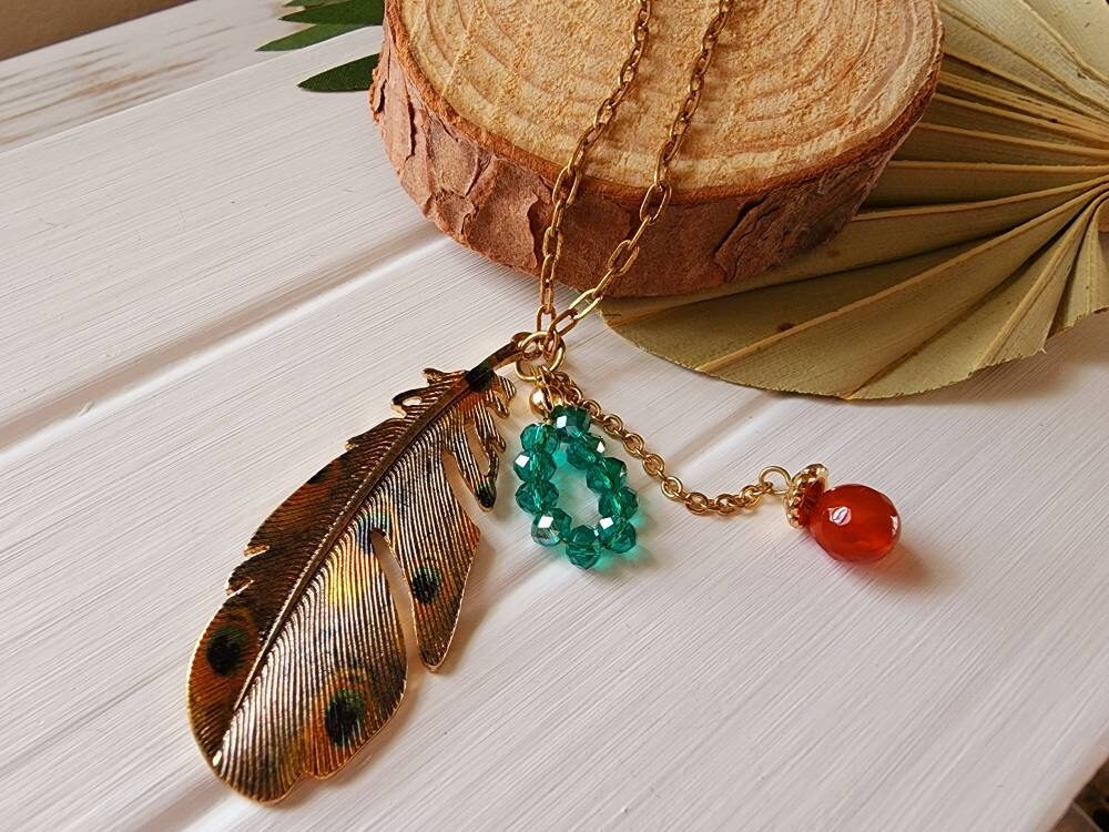 Boho Feder Halskette, Statement Lange Großer Anhänger, Türkis Und Orange Perlen Ihr Geschenk Boho Feder Halskette, Statement Lange Großer Anhänger, Türkis Und Orange Perlen Ihr Geschenk von SweetPeaNPosh