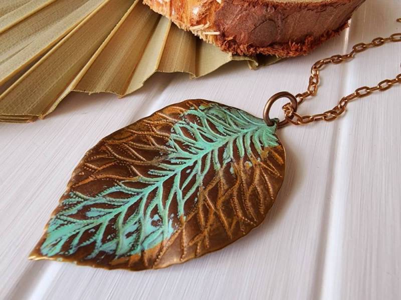 Patina Blatt Halskette, Schmuck, Große Messing Schmuck Geschenk, Herbst von SweetPeaNPosh