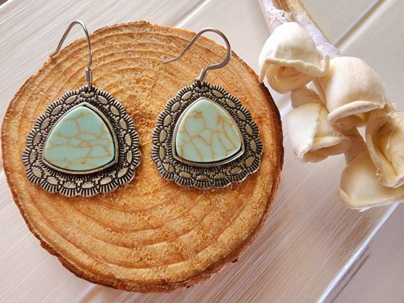 Türkis Dreieck Ohrringe, Silber Türkis Boho Aqua Geschenk Für Sie Türkis Dreieck Ohrringe, Silber Türkis Boho Aqua Geschenk Für Sie von SweetPeaNPosh