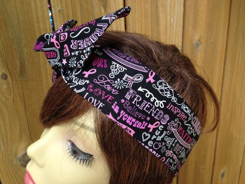 Draht Brustkrebs Bewusstsein 4 Verdrahtet Dolly Schleife Rockabilly Haar Schal - Bandana Stirnband von SweetPeasNattitudes