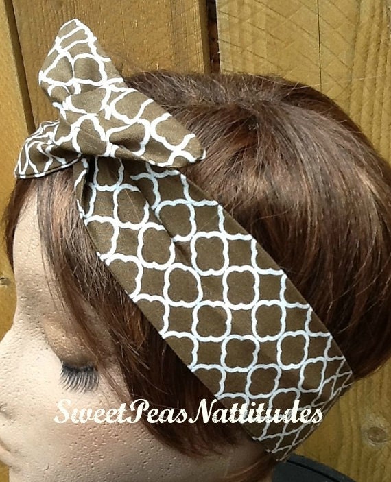 Draht Stirnband Edel Braun Print Verdrahtet Dolly Bow Rockabilly Schal - Halstuch von SweetPeasNattitudes
