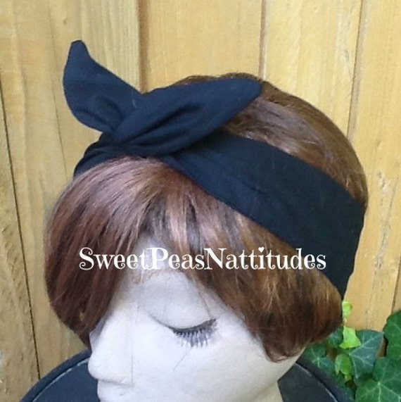 Draht-stirnband, Verkabelt, Dolly-Schleife, Schwarze Hasenohren, Rockabilly-Schal von SweetPeasNattitudes