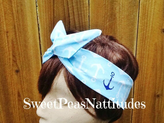 Draht-stirnband Wired Dolly Anchor Print Rockabilly Haar Schal - Halstuch Hasenohren von SweetPeasNattitudes