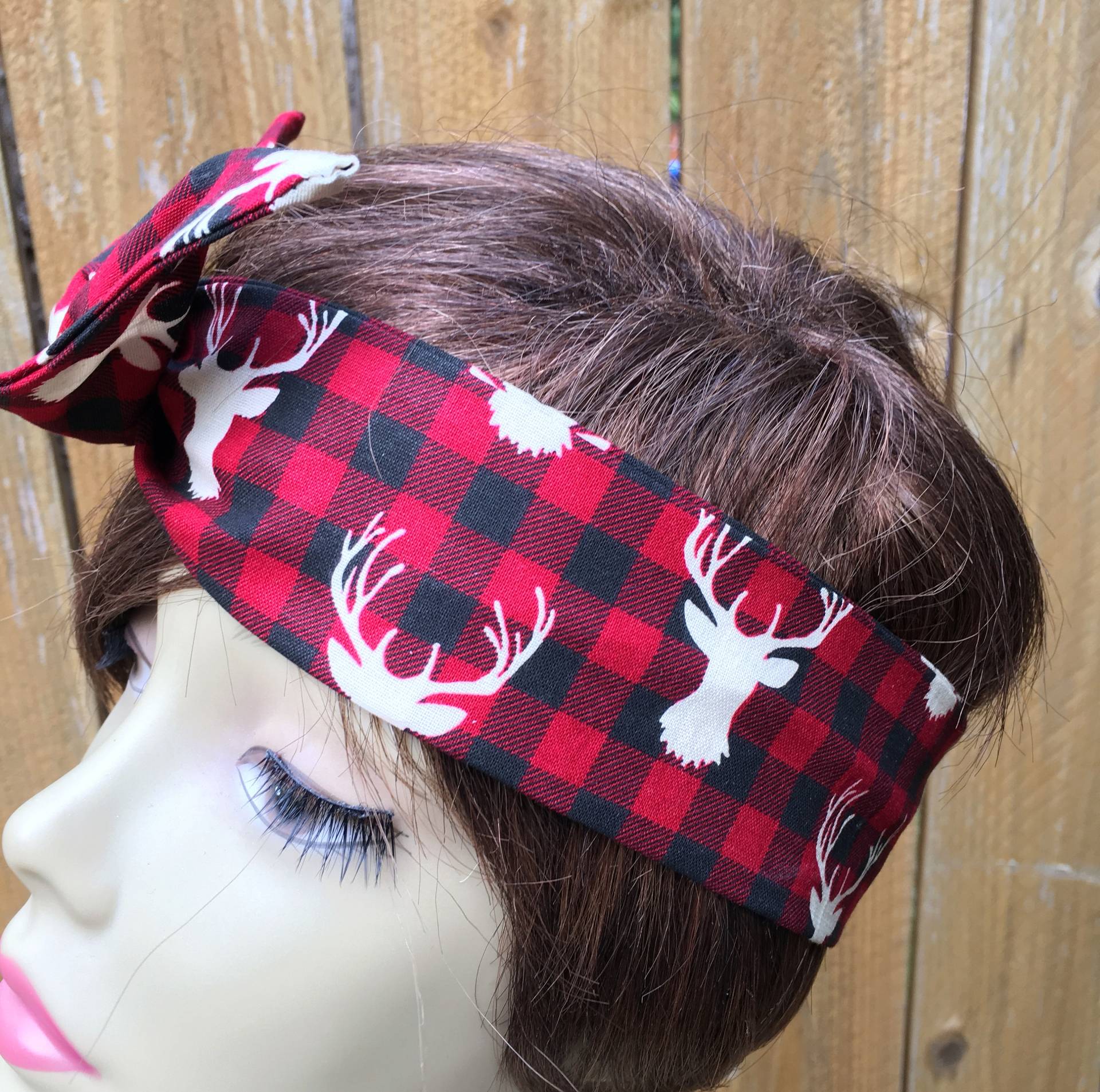 Herbst Flanell Buck Hirsch Wired Dolly Schleife Draht Stirnband Rockabilly Haar Schal Bandanna von SweetPeasNattitudes