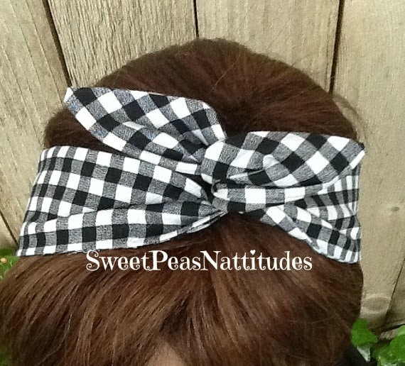 stirnband Wired Schal Bandanna Dolly Schleife Karo Druck Drahtgebunden E-Band Rockabilly Haar von SweetPeasNattitudes