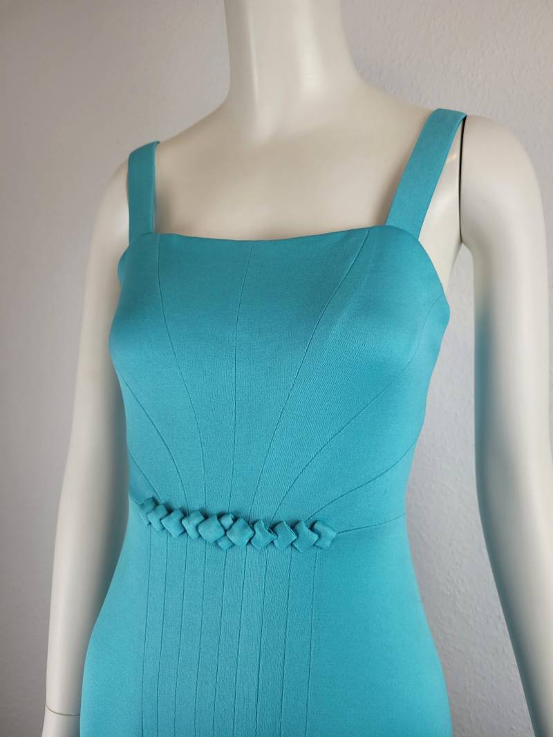 Vintage Frank Usher London Crimplene Maxi Kleid Hellblau Türkis von SweetSpotVintageChic