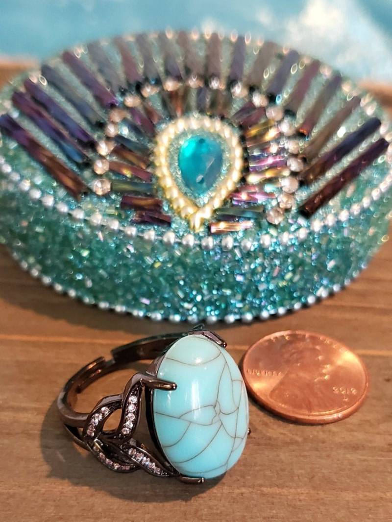 Stilvolle Türkis Stein Statement Verstellbaren Ring Strass An Den Seiten von SweetTreazures