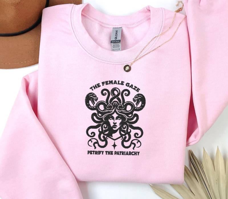 Funny Feminist Sweatshirt Embroidered The Female Gaze Crewneck Women's Rights Gift Pro Choice Sweater Smash Patriarchy Equality Clothing von SweetVaniaDesign