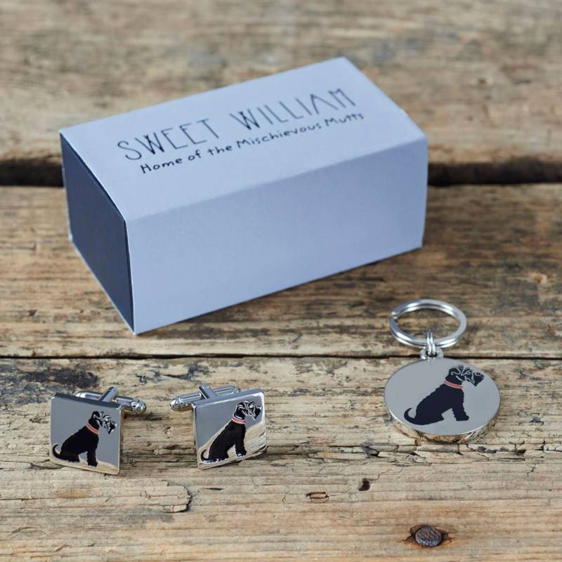 Schnauzer | Schwarz Manschettenknöpfe Und Hundeanhänger Set von SweetWilliamLondon