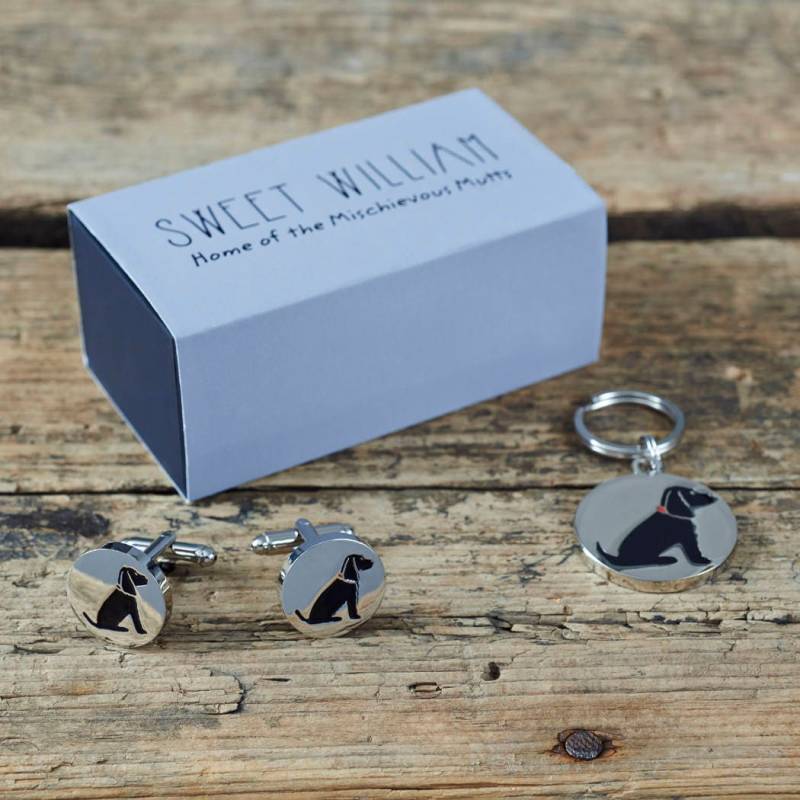 Schwarze Cocker Spaniel Manschettenknöpfe Und Hundeanhänger Set von SweetWilliamLondon