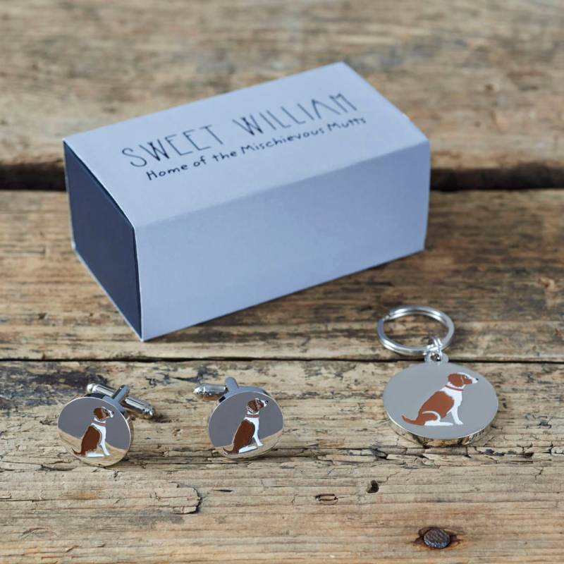 Springer Spaniel | Leber & Weiß Manschettenknöpfe Und Hundeanhänger Set von SweetWilliamLondon