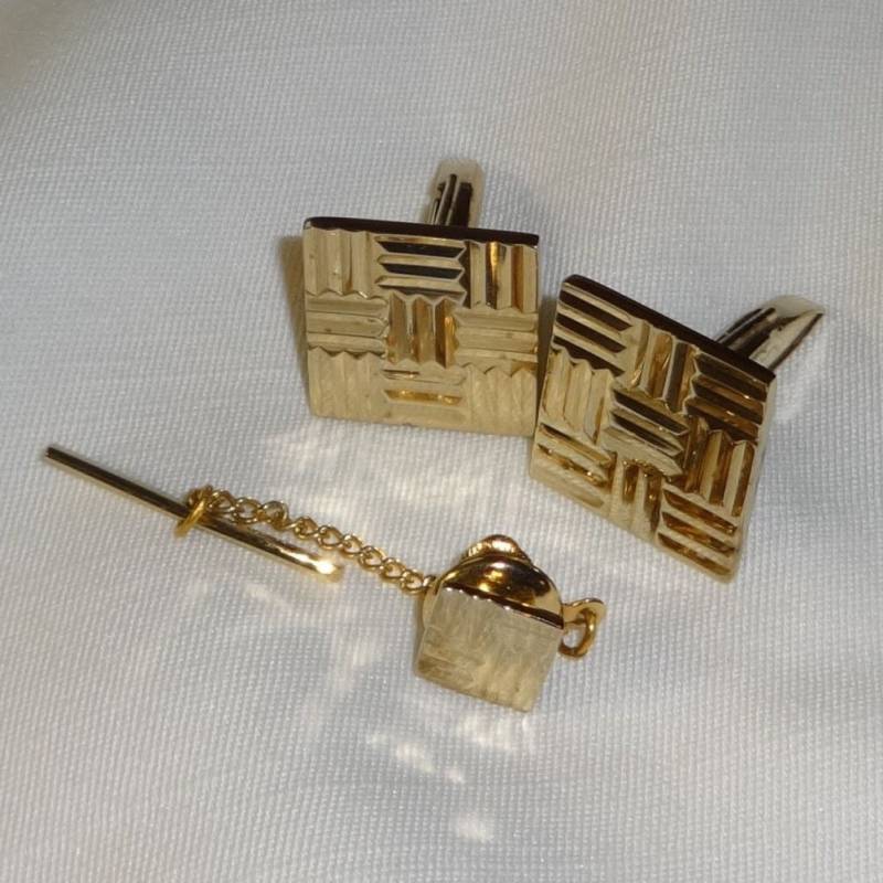 Swank Sterling Silber Manschettenknöpfe Und Tie Tac, Vintage Schmuck Aus Den 1970Er Jahren, in Hervorragendem Zustand von SweetWrensVintage