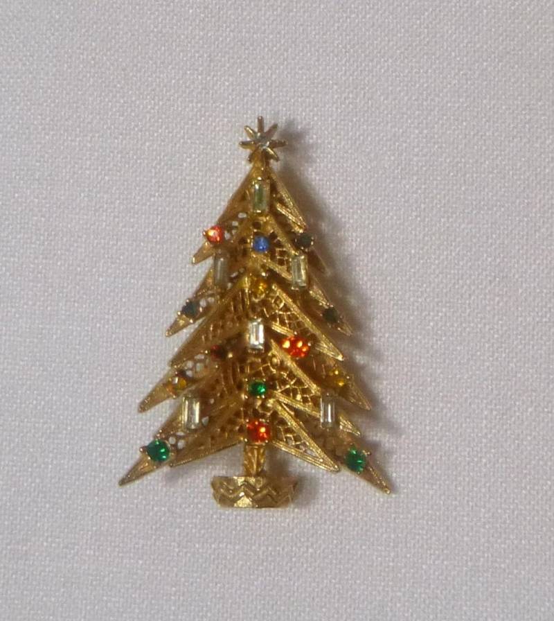 Vintage Art Weihnachtsbaum Pin Strass Kerze Brosche von SweetWrensVintage
