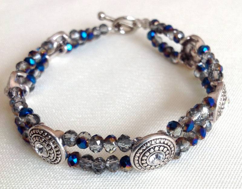 Silber Armband, Zwei-Toned, Blaue Glasperlen Armband, Akzent Perlen Armband Silber Armband, Zwei-Toned, Blaue Glasperlen Armband, Akzent Perlen Armband von SweetbeadsbySejal